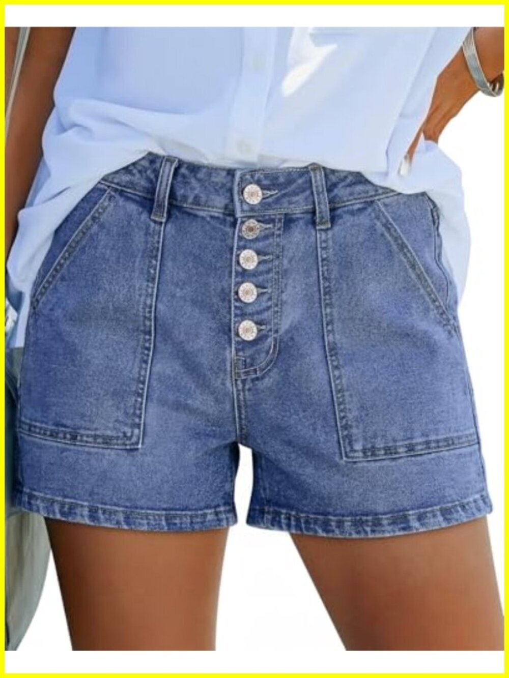 Women's High Waist Stretchy Denim Jean Shorts Button Fly Jorts